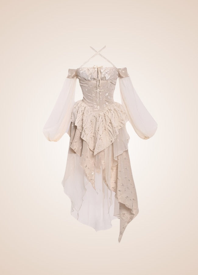 Steampunk Long Sleeve Dress Beige