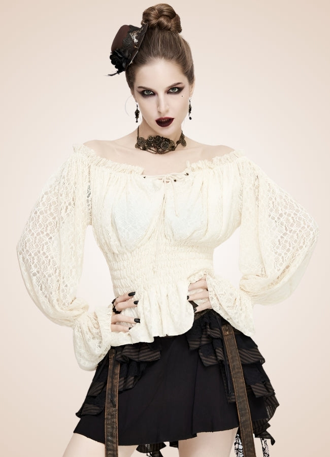 Steampunk Off Shoulder Shirt White / 3XL-4XL steampunk-off-shoulder-shirt-white