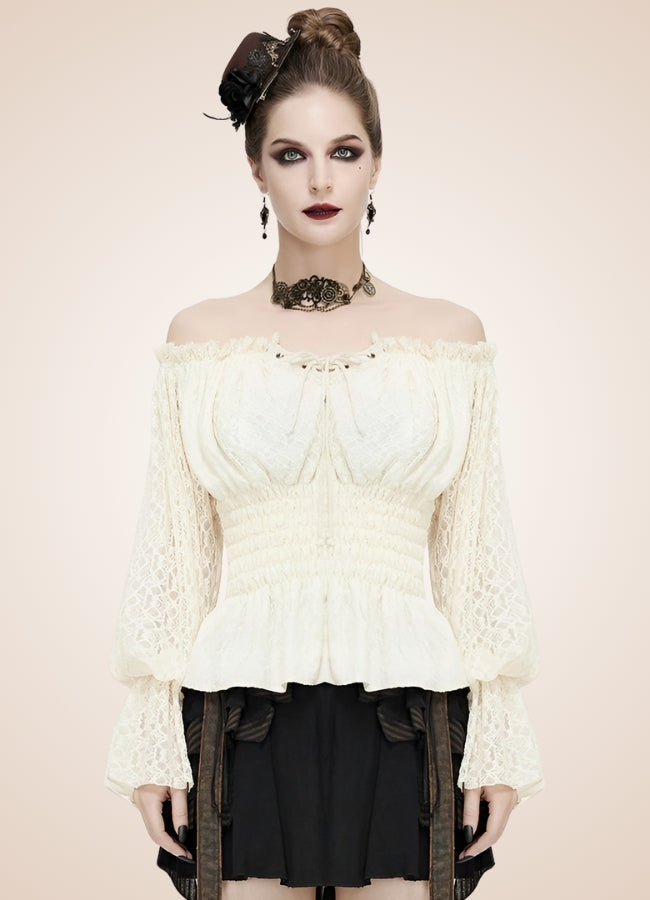 Steampunk Off Shoulder Shirt White / 3XL-4XL steampunk-off-shoulder-shirt-white