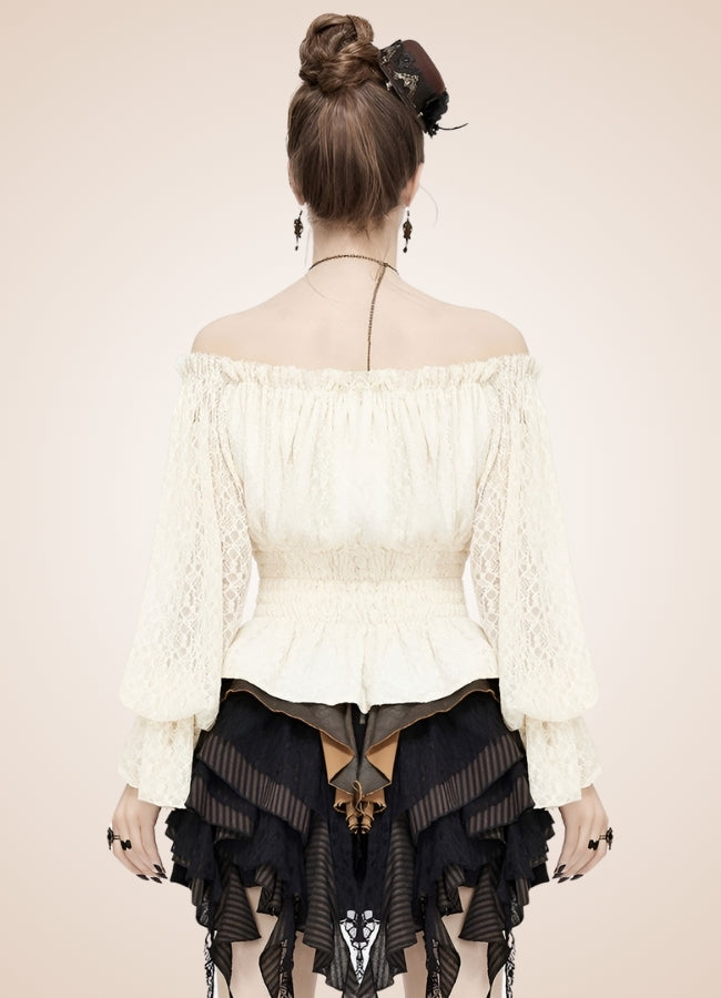 Steampunk Off Shoulder Shirt White / 3XL-4XL steampunk-off-shoulder-shirt-white