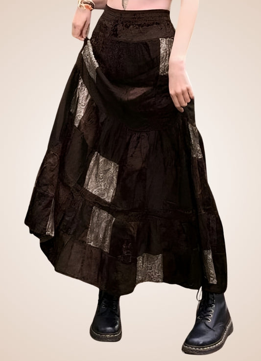 Steampunk Patchwork Skirt Brown / M steampunk-patchwork-skirt-brown