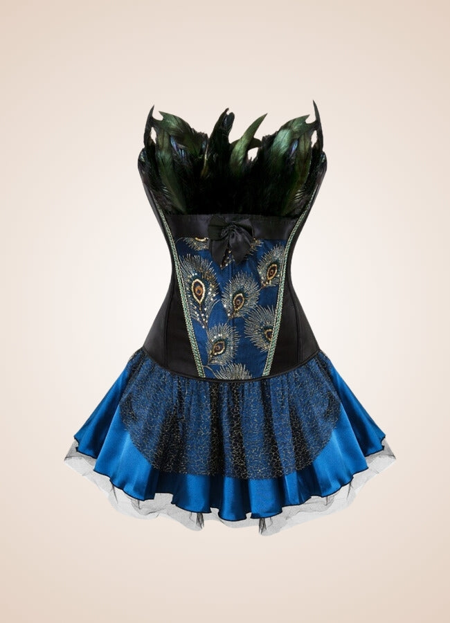Steampunk Peacock Corset Dress Black Blue / 5XL steampunk-peacock-corset-dress-black-blue