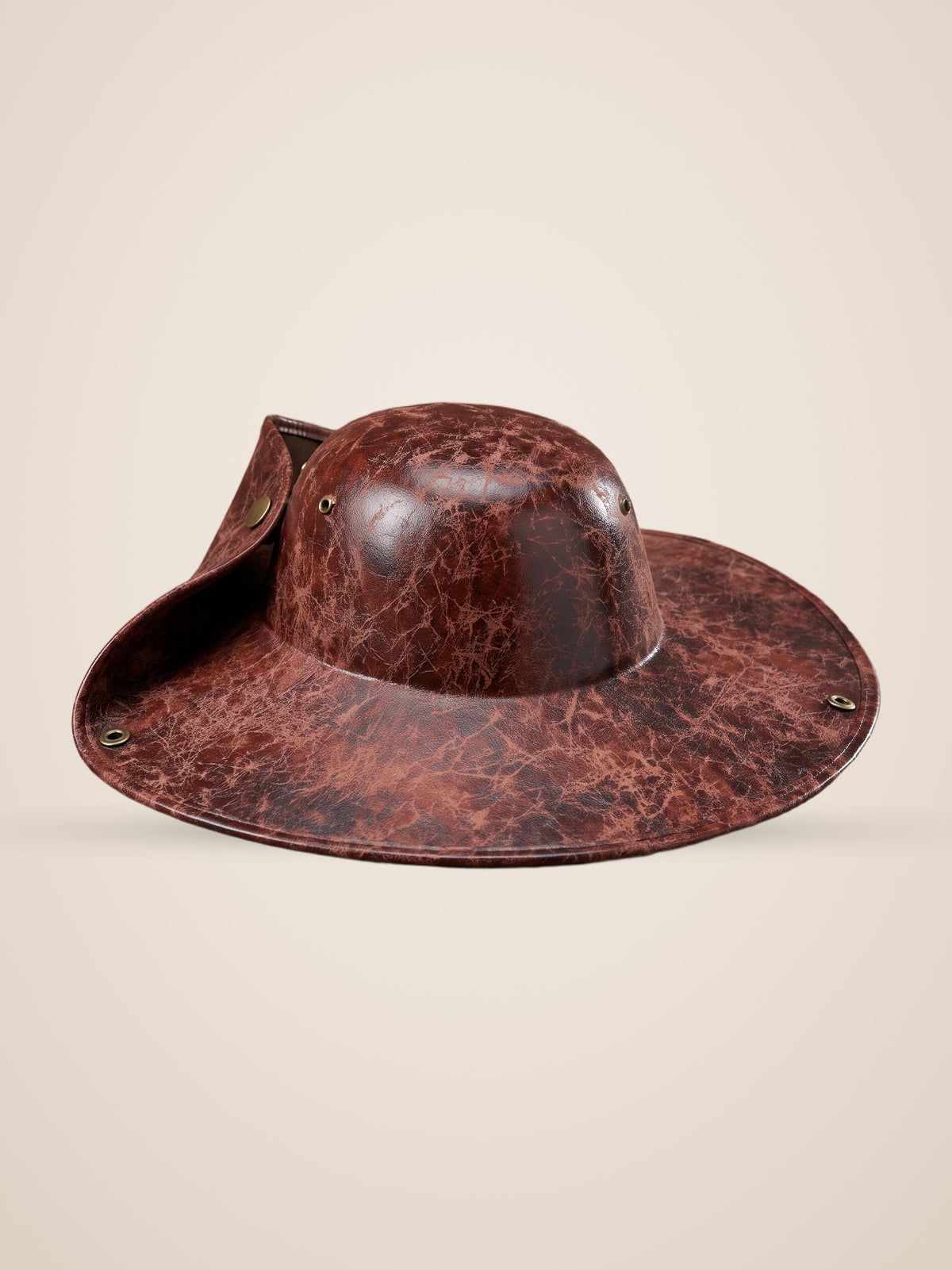 Brass Riveted Tricorn Pirate Hat in Brown, product photo, front view, front