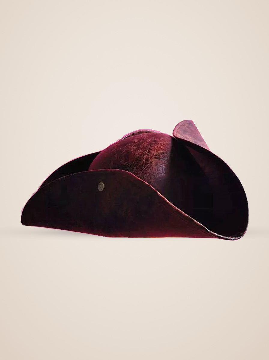 Brass Riveted Tricorn Pirate Hat in Brown, product photo, side view