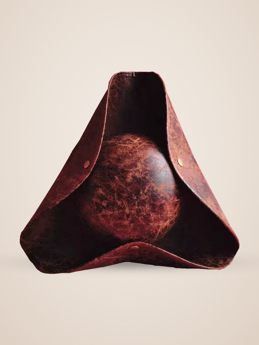 Brass Riveted Tricorn Pirate Hat in Brown, product photo, top view