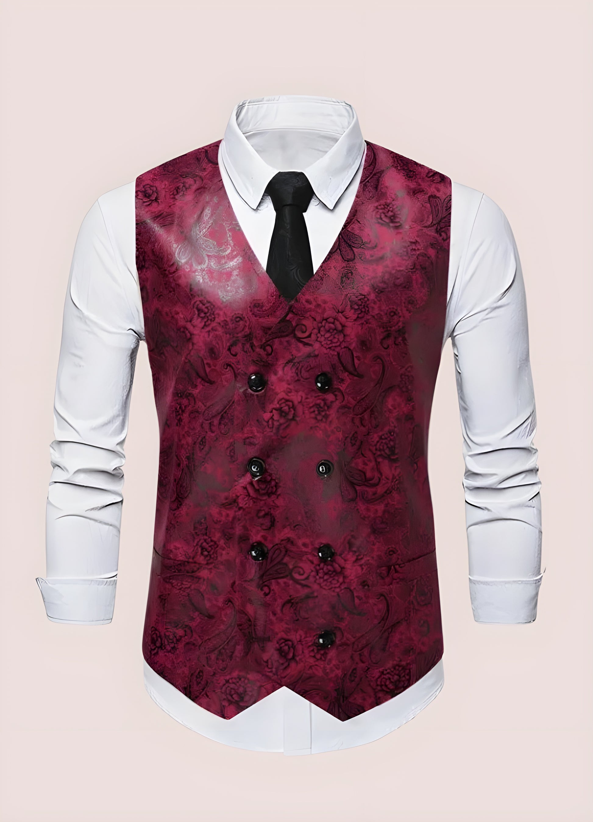Steampunk Red Paisley Floral Suit Vest Floral Paisley Front View / 2XL steampunk-red-paisley-floral-suit-vest-floral-paisley