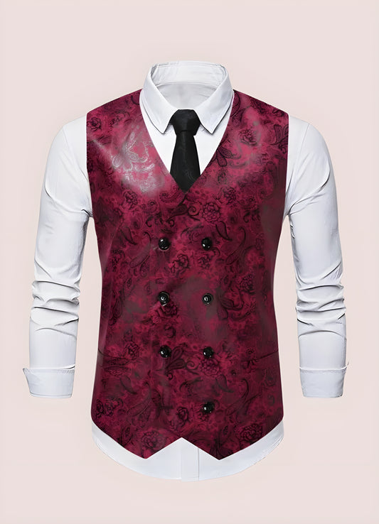 Steampunk Red Paisley Floral Suit Vest Floral Paisley Front View / 2XL steampunk-red-paisley-floral-suit-vest-floral-paisley