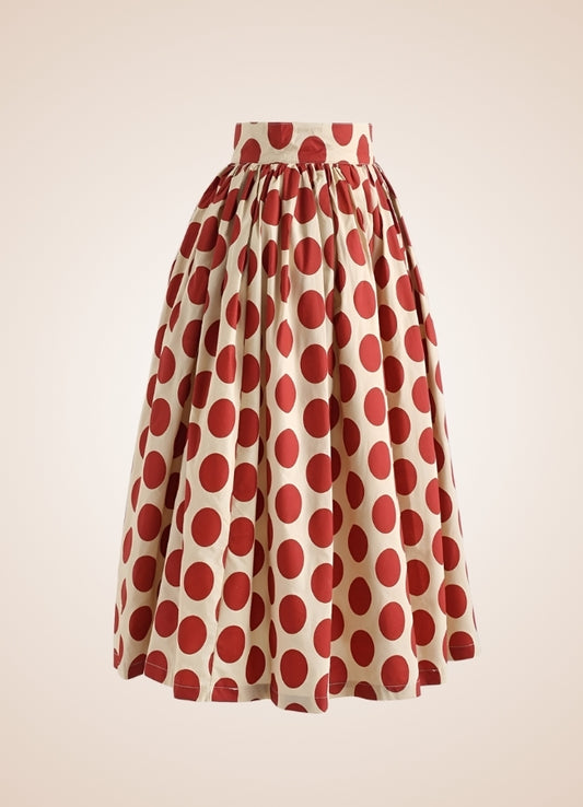 Steampunk Red Polkadot Midi Skirt Red / 2XS steampunk-red-polkadot-midi-skirt-red