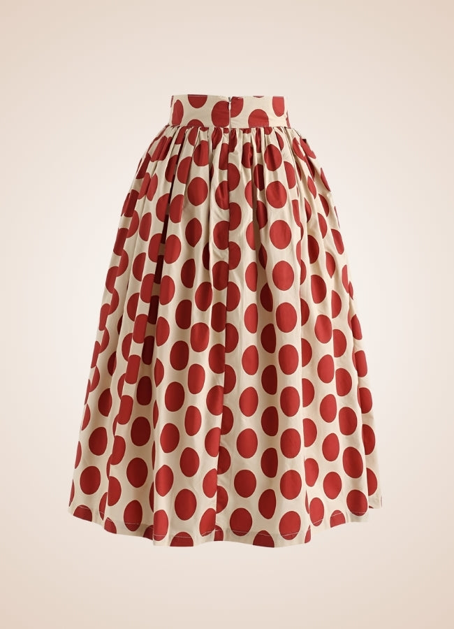 Steampunk Red Polkadot Midi Skirt Red / 2XS steampunk-red-polkadot-midi-skirt-red