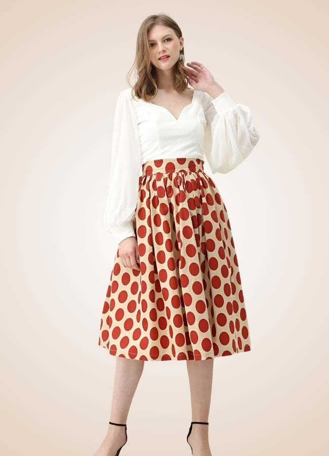 Steampunk Red Polkadot Midi Skirt Red / 2XS steampunk-red-polkadot-midi-skirt-red