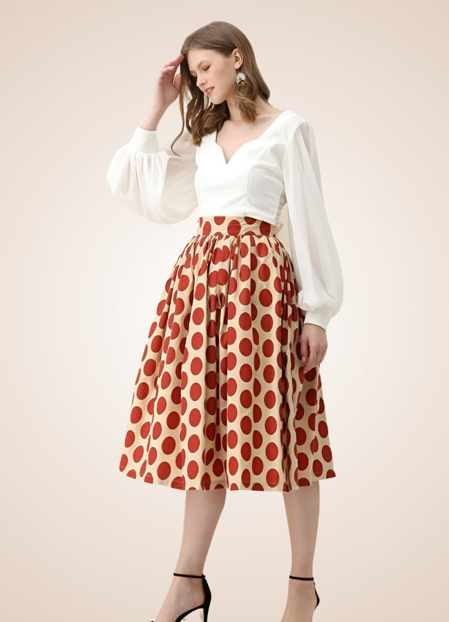 Steampunk Red Polkadot Midi Skirt Red / 2XS steampunk-red-polkadot-midi-skirt-red