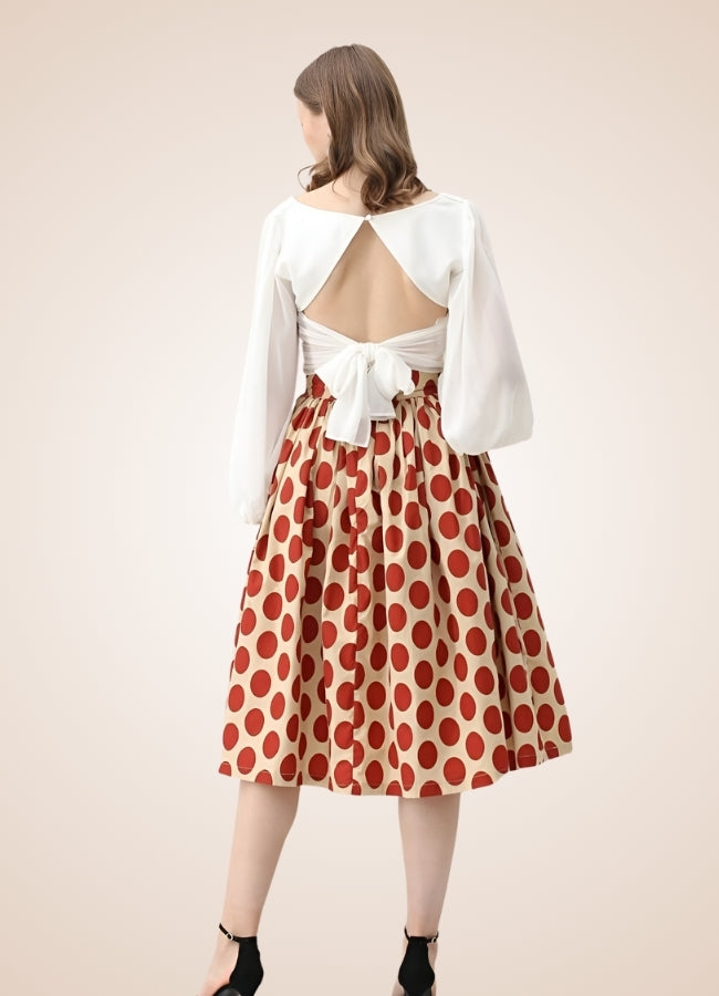 Steampunk Red Polkadot Midi Skirt Red / 2XS steampunk-red-polkadot-midi-skirt-red