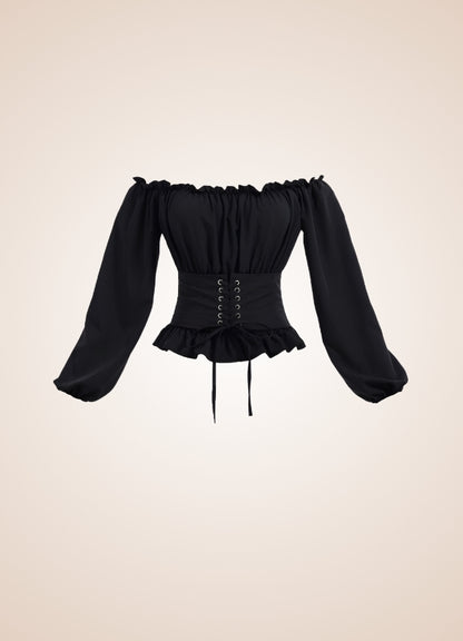 Steampunk Renaissance Off Shoulder Shirt Black / M steampunk-renaissance-off-shoulder-shirt-black