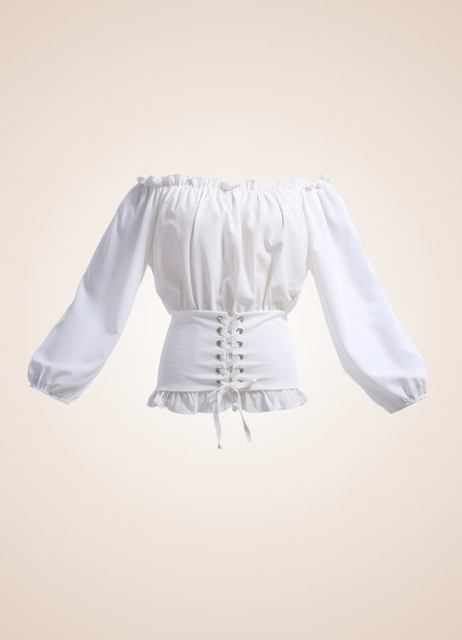 Steampunk Renaissance Off Shoulder Shirt White / M steampunk-renaissance-off-shoulder-shirt-white