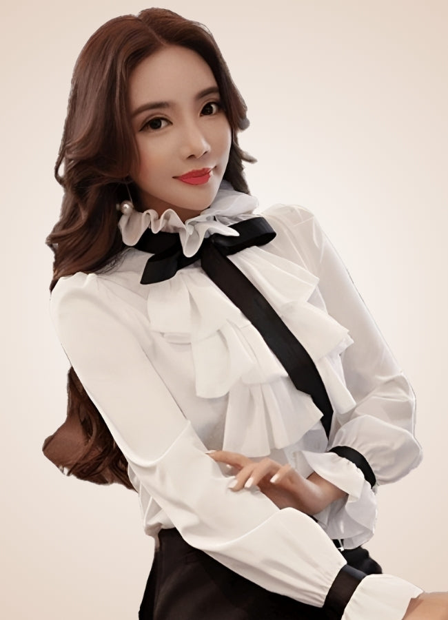 Steampunk Ruffled Korean Shirt White / XL steampunk-ruffled-korean-shirt-white