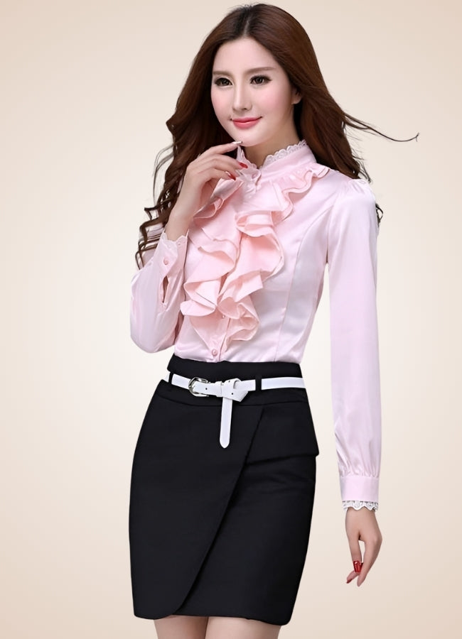 Steampunk Ruffles Chiffon Shirt Pink / 2XL steampunk-ruffles-chiffon-shirt-pink