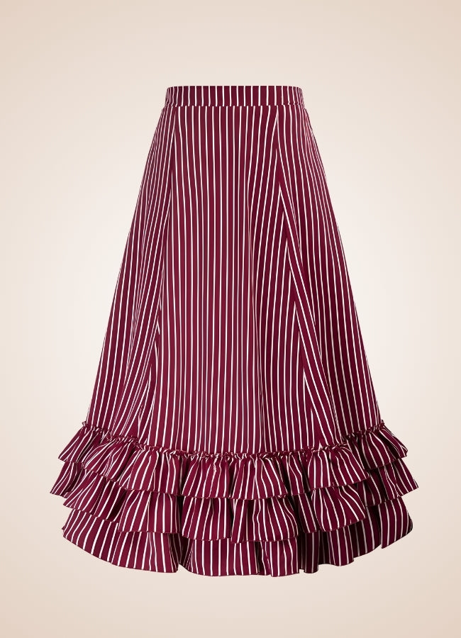 Steampunk Stripped Maxi Skirt Red / 2XL steampunk-stripped-maxi-skirt-red