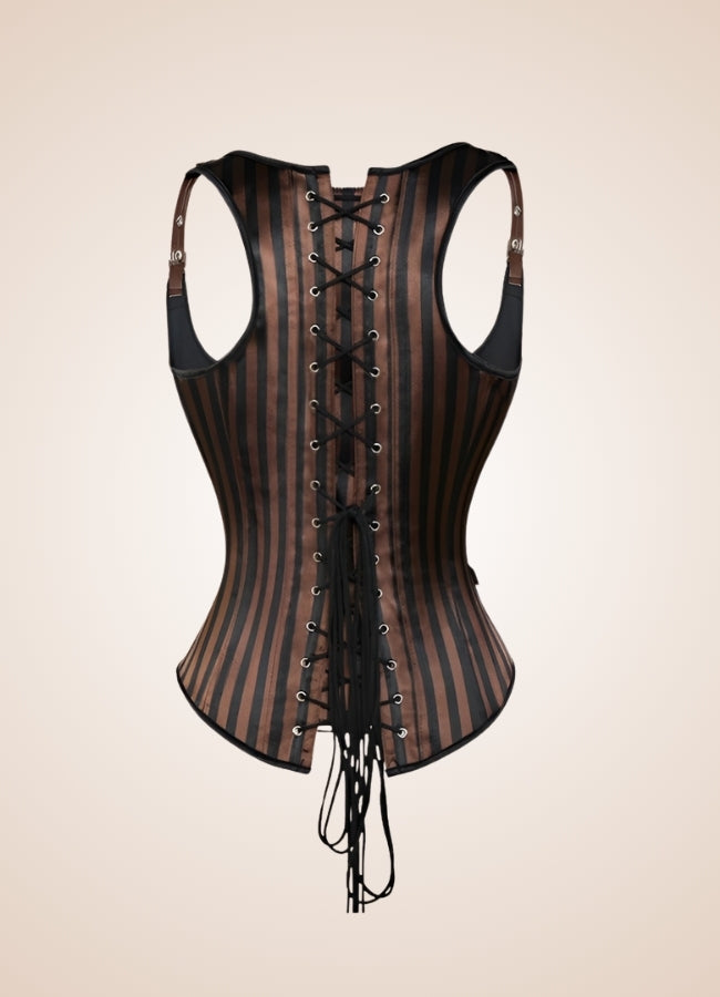 Steampunk Strips Pattern Corset Brown / 4XL steampunk-strips-pattern-corset-brown