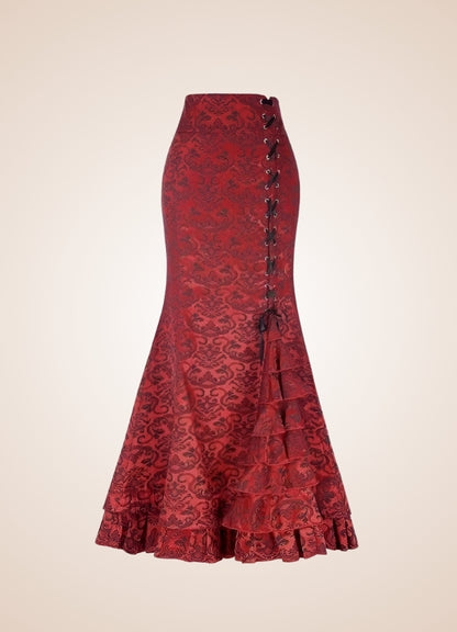 Steampunk Victorian Brocade Skirt Red / XL steampunk-victorian-brocade-skirt-red