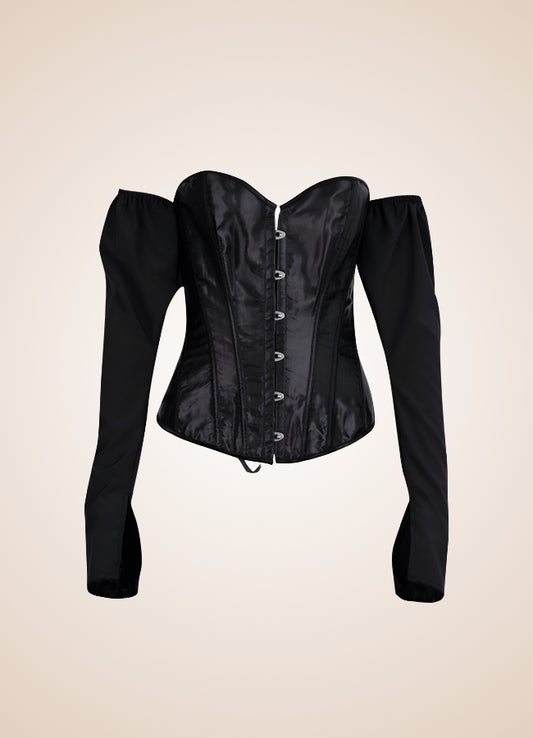 Steampunk Victorian Long Sleeve Corset Black / 2XS steampunk-victorian-long-sleeve-corset-black