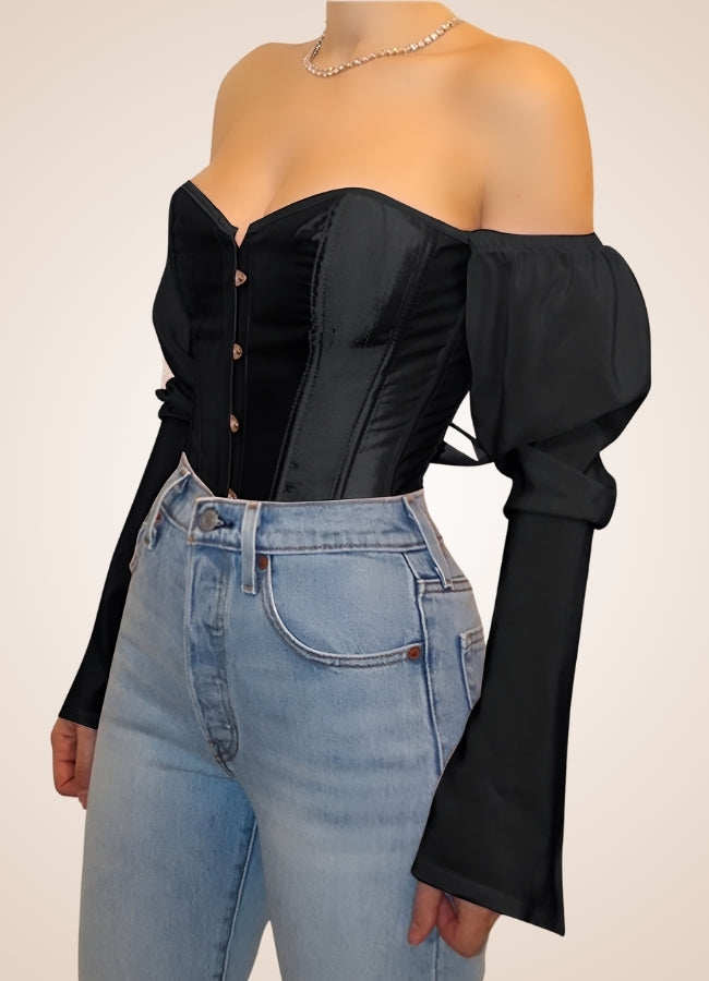 Steampunk Victorian Long Sleeve Corset Black / 2XS steampunk-victorian-long-sleeve-corset-black