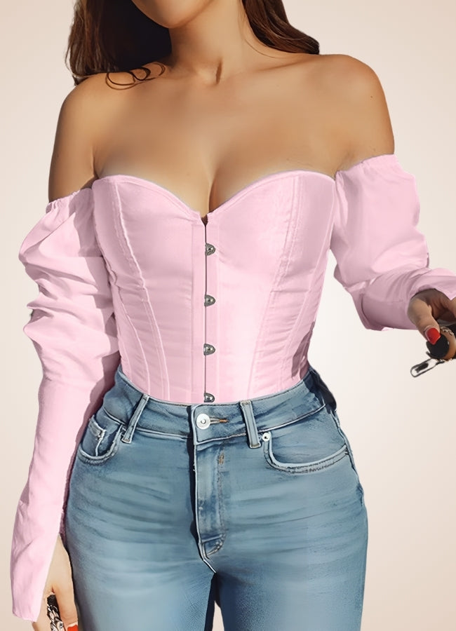 Steampunk Victorian Long Sleeve Corset Pink / 2XS steampunk-victorian-long-sleeve-corset-pink