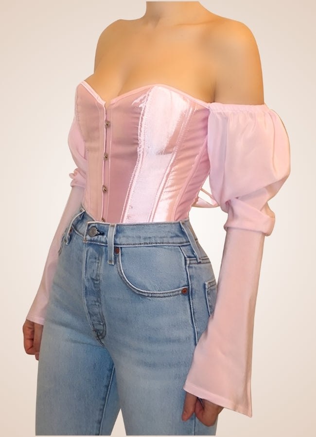 Steampunk Victorian Long Sleeve Corset Pink / 2XS steampunk-victorian-long-sleeve-corset-pink