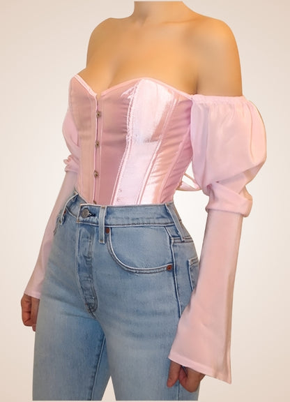 Steampunk Victorian Long Sleeve Corset Pink / 2XS steampunk-victorian-long-sleeve-corset-pink