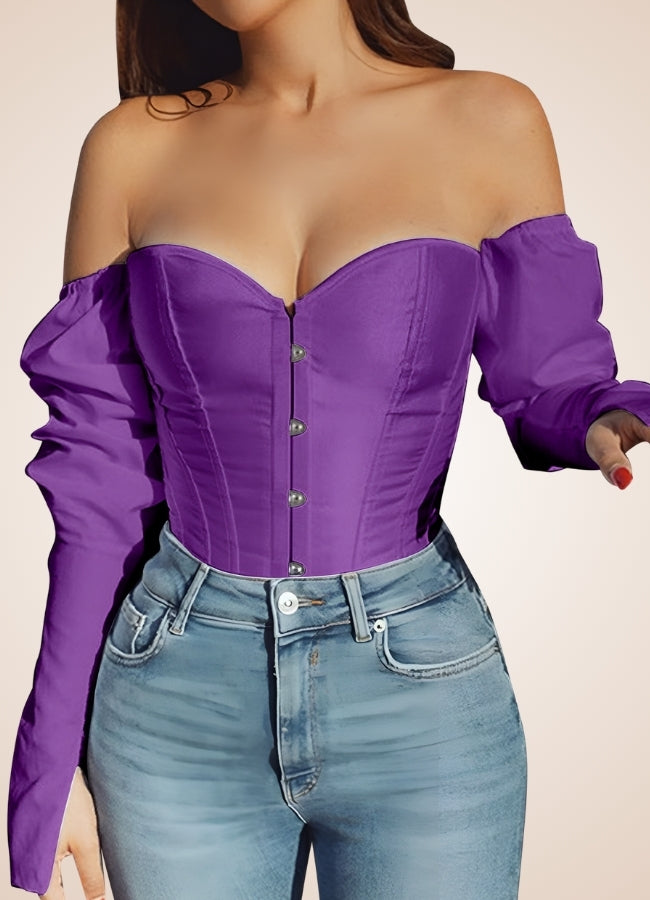 Steampunk Victorian Long Sleeve Corset Purple / 2XS steampunk-victorian-long-sleeve-corset-purple