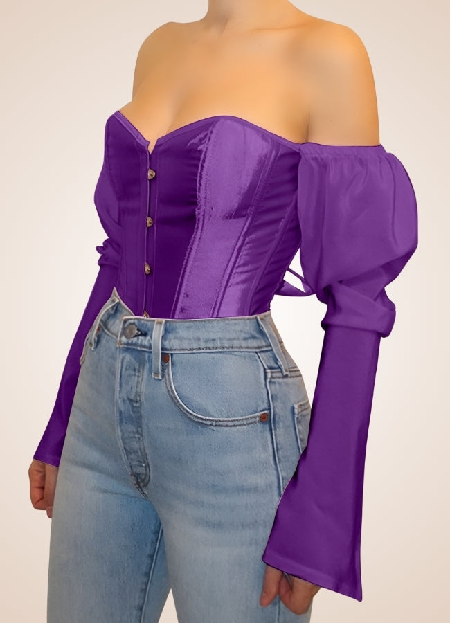 Steampunk Victorian Long Sleeve Corset Purple / 2XS steampunk-victorian-long-sleeve-corset-purple