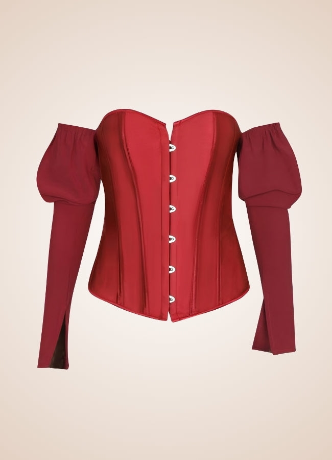 Steampunk Victorian Long Sleeve Corset Red / 2XS steampunk-victorian-long-sleeve-corset-red