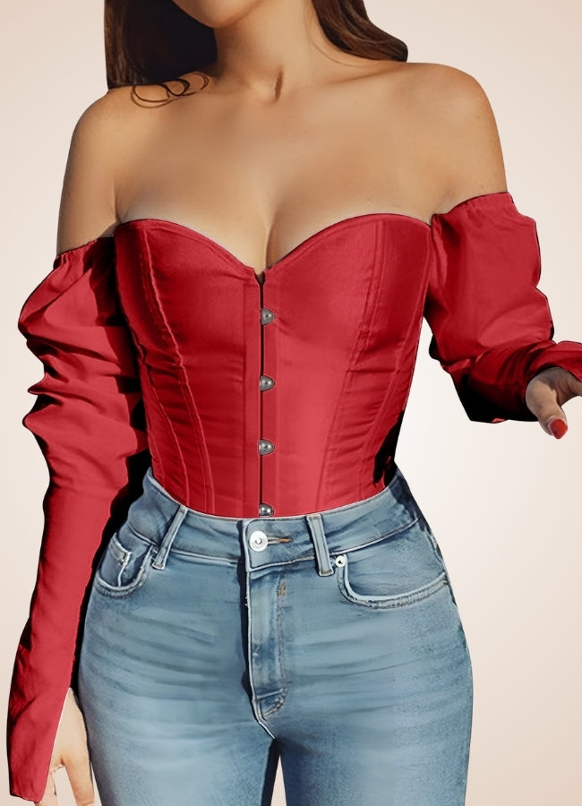 Steampunk Victorian Long Sleeve Corset Red / 2XS steampunk-victorian-long-sleeve-corset-red