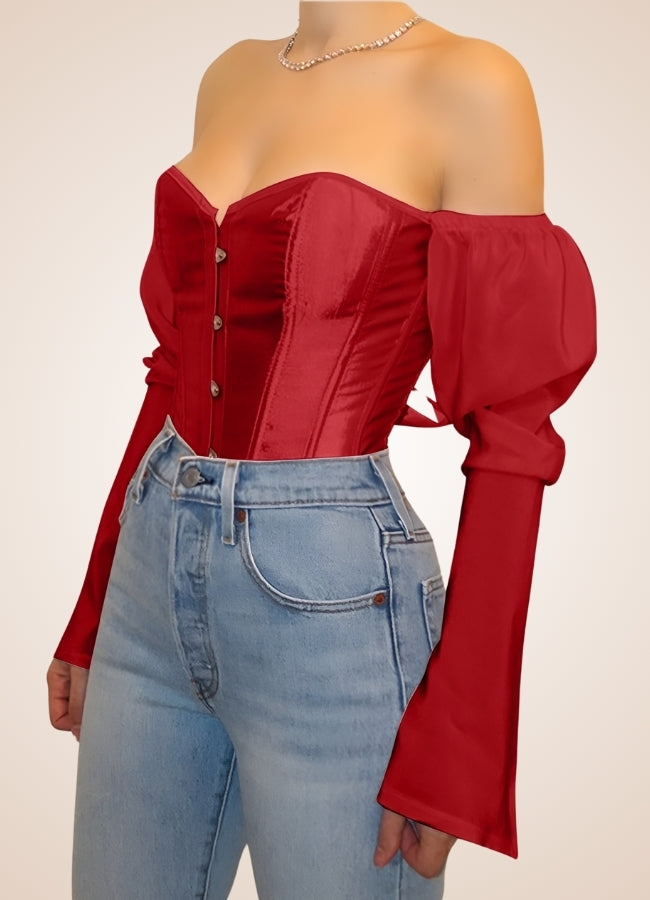 Steampunk Victorian Long Sleeve Corset Red / 2XS steampunk-victorian-long-sleeve-corset-red