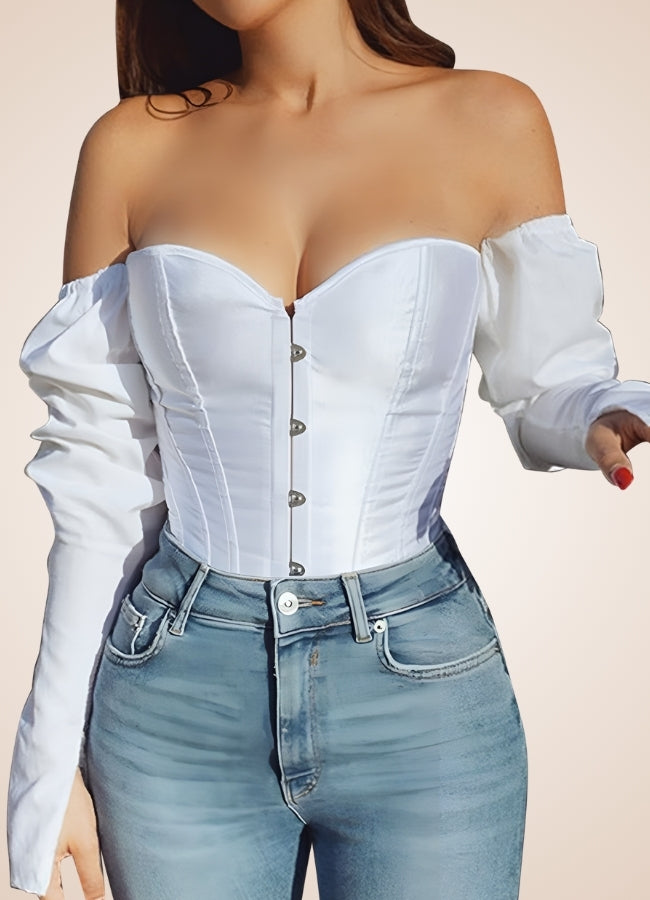 Steampunk Victorian Long Sleeve Corset White / 2XS steampunk-victorian-long-sleeve-corset-white