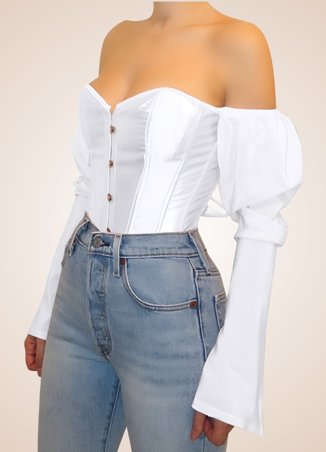 Steampunk Victorian Long Sleeve Corset White / 2XS steampunk-victorian-long-sleeve-corset-white