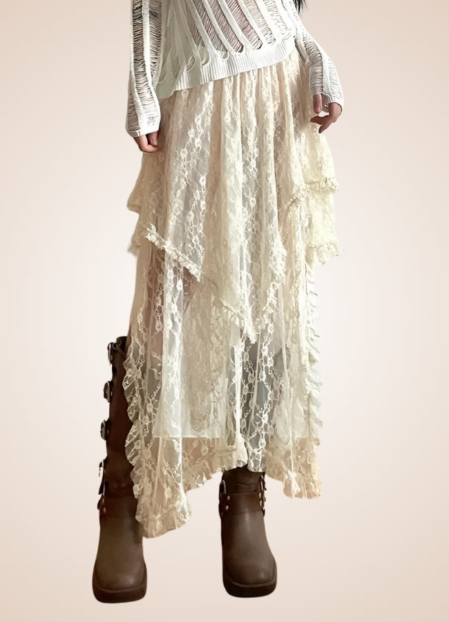 Steampunk White Asymmetrical Skirt White / M steampunk-white-asymmetrical-skirt-white