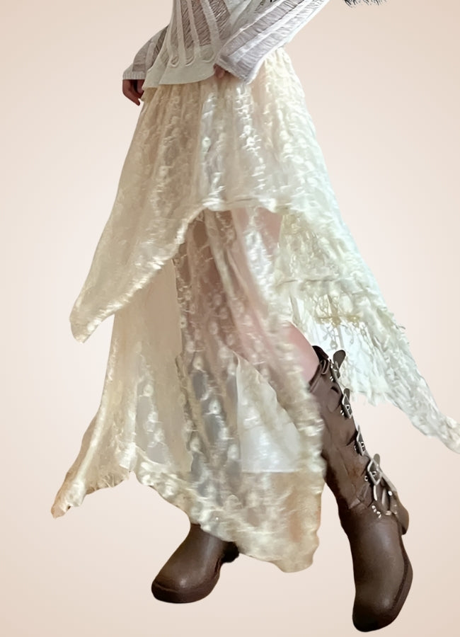 Steampunk White Asymmetrical Skirt White / M steampunk-white-asymmetrical-skirt-white