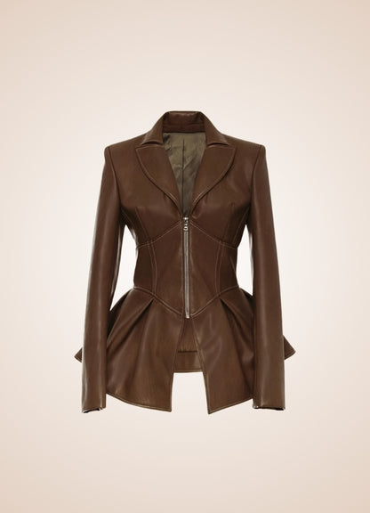 Steampunk Women's Leather Zipper Jacket Brown / 2XL steampunk-womens-leather-zipper-jacket-brown