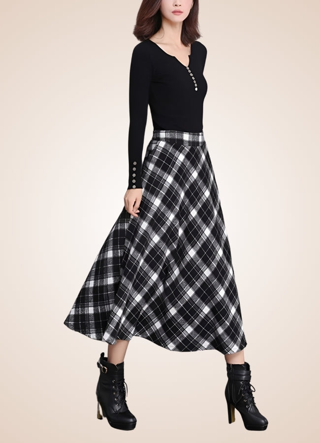 Victorian High Waist Plaid Skirt Black / 2XS victorian-high-waist-plaid-skirt-black