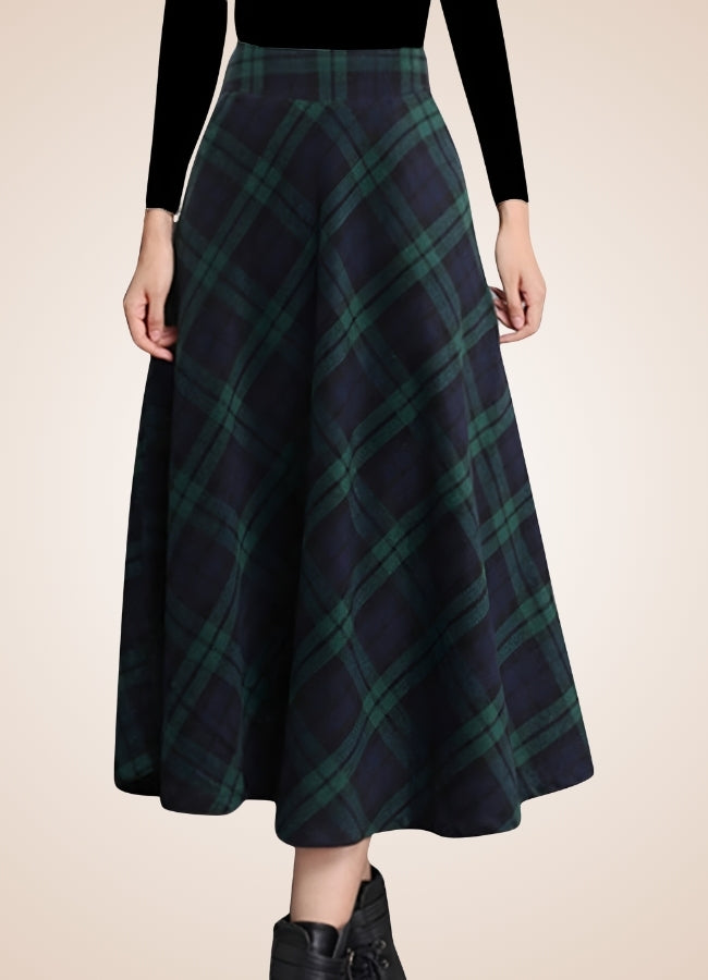 Victorian High Waist Plaid Skirt Green / 2XS victorian-high-waist-plaid-skirt-green
