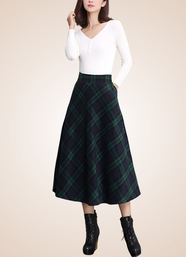 Victorian High Waist Plaid Skirt Green / 2XS victorian-high-waist-plaid-skirt-green