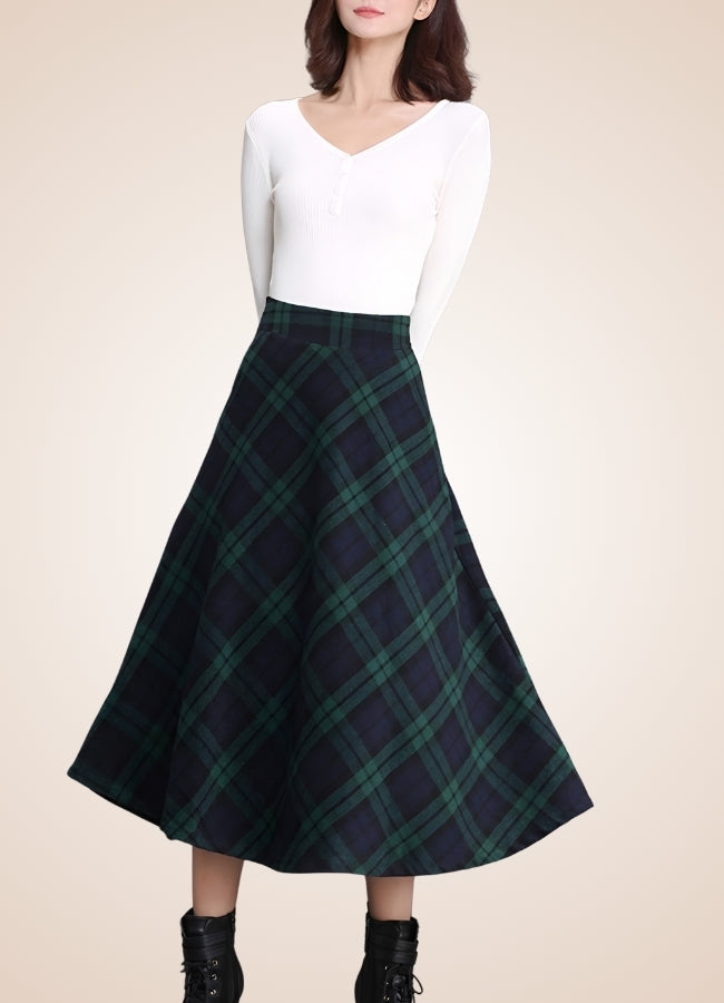 Victorian High Waist Plaid Skirt Green / 2XS victorian-high-waist-plaid-skirt-green