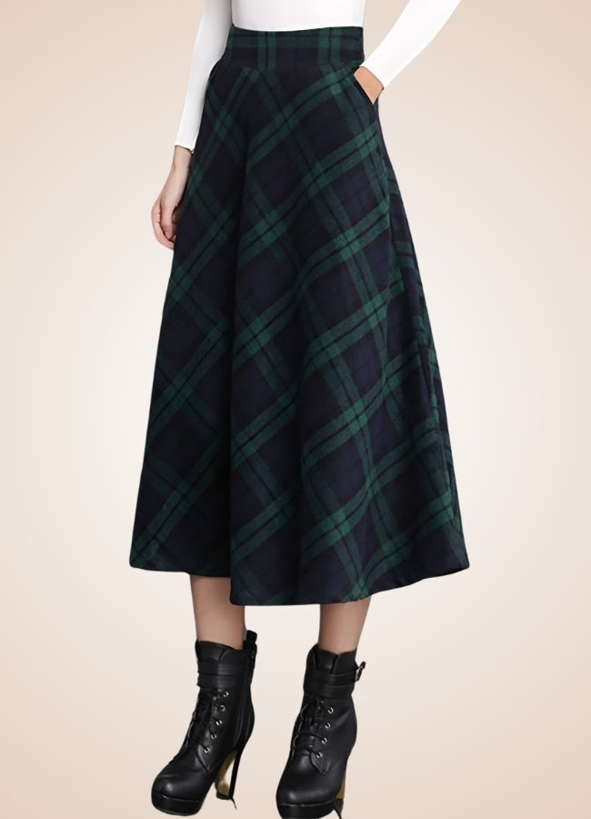 Victorian High Waist Plaid Skirt Green / 2XS victorian-high-waist-plaid-skirt-green