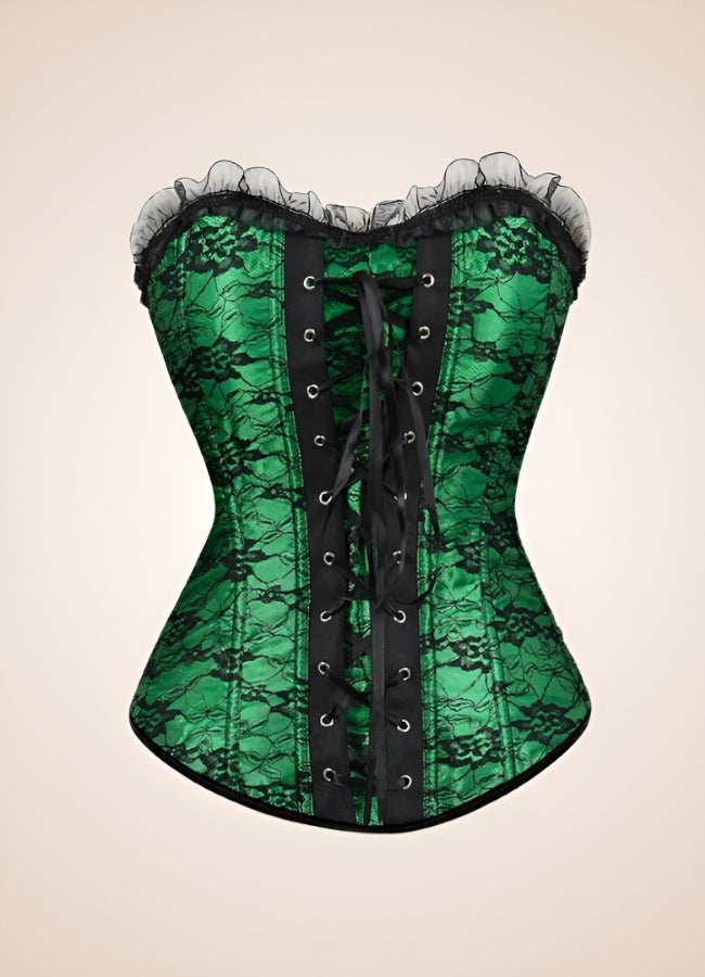 Victorian Lace Steampunk Corset Green / XL victorian-lace-steampunk-corset-green