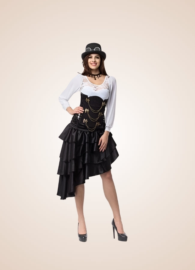 Victorian Ruffled Steampunk Midi Skirt Black / XL victorian-ruffled-steampunk-midi-skirt-black