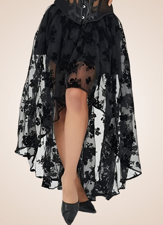 Vintage Flowers Steampunk Skirt Black / 5XL vintage-flowers-steampunk-skirt-black