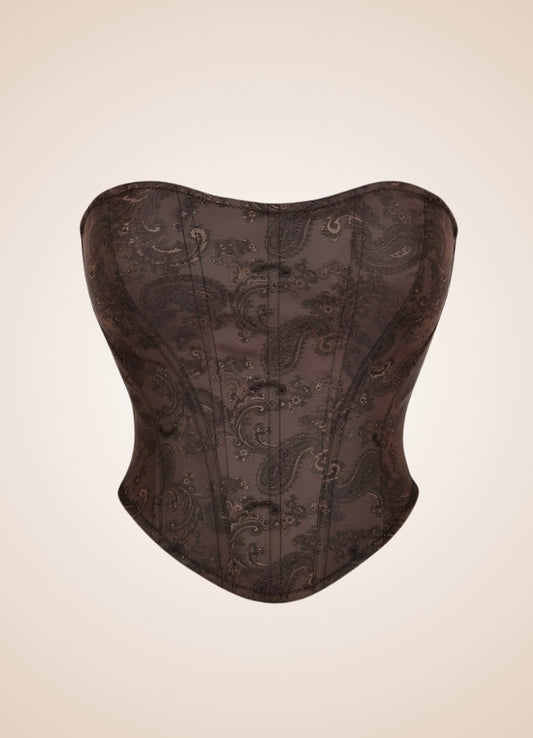 Vintage Pattern Steampunk Corset Brown / 2XS vintage-pattern-steampunk-corset-brown