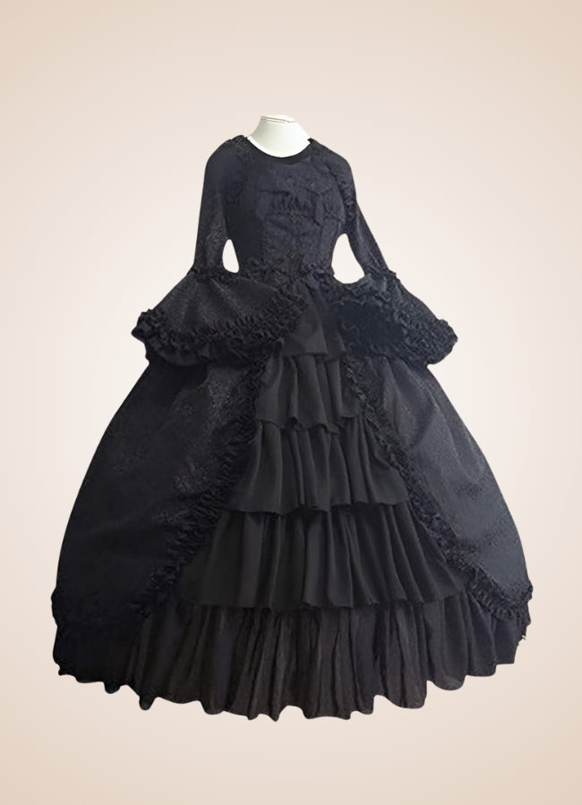Vintage Victorian Ruffled Steampunk Dress Black / XL vintage-victorian-ruffled-steampunk-dress-black