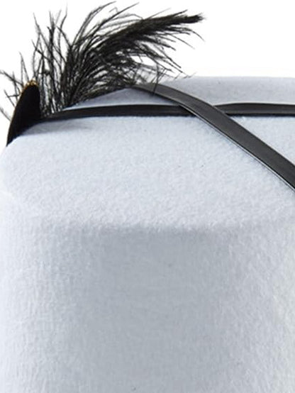 Feathered Gear Goggle White Top Hat in White, close up detail, left side