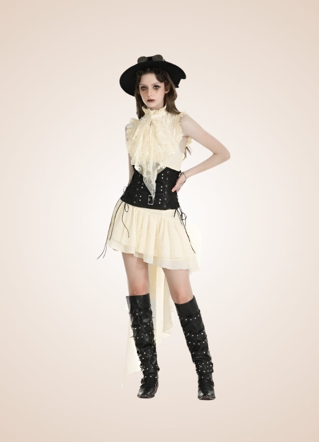 Women's Ruffle Steampunk Dress Off White / XL womens-ruffle-steampunk-dress-off-white